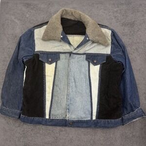 vintage 60s/70s hand made patchwork denim trucker jacket heavyweight size XL/2XL